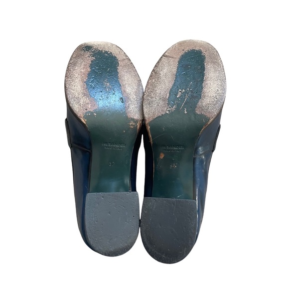 Jil Sander Blue Leather Block Heeled Loafers - Picture 13 of 14